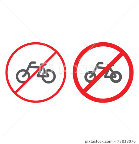 No bicycle line and glyph icon, prohibited and regulation, no cycle sign, vector graphics, a linear pattern on a white background. No bicycle line and glyph icon, prohibited and regulation, no cycle sign, vector graphics, a linear pattern on a white background. 75838076