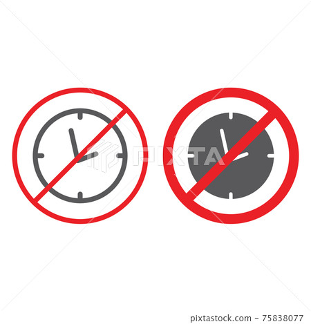 No clock line and glyph icon, prohibited and ban, no time sign, vector graphics, a linear pattern on a white background. 75838077