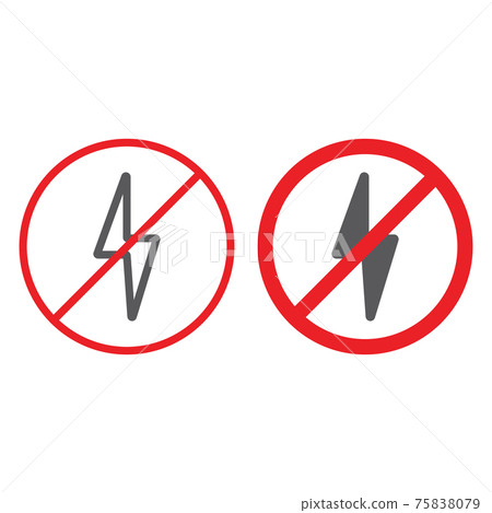 No electricity line and glyph icon, prohibited and ban, no lightning sign, vector graphics, a linear pattern on a white background. No electricity line and glyph icon, prohibited and ban, no lightning sign, vector graphics, a linear pattern on a white background. 75838079