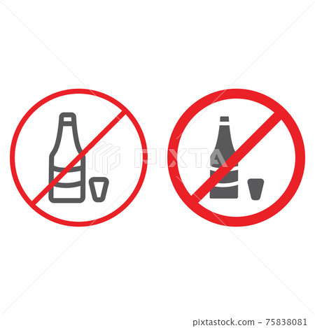No alcohol line and glyph icon, prohibited and ban, no drink sign, vector graphics, a linear pattern on a white background. No alcohol line and glyph icon, prohibited and ban, no drink sign, vector graphics, a linear pattern on a white background. 75838081