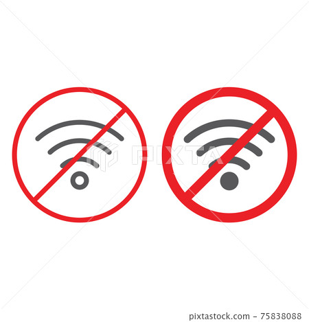 No wifi line and glyph icon, prohibited and... - Stock Illustration