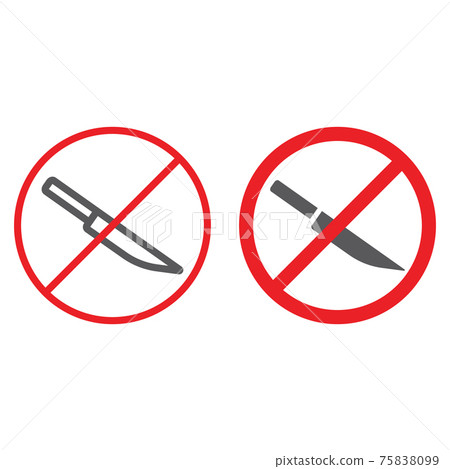 No knife line and glyph icon, prohibited and forbidden, no sharp sign, vector graphics, a linear pattern on a white background. 75838099