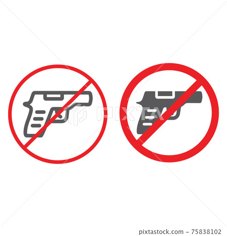 No gun line and glyph icon, prohibited and restriction, no weapon sign, vector graphics, a linear pattern on a white background. No gun line and glyph icon, prohibited and restriction, no weapon sign, vector graphics, a linear pattern on a white background. 75838102