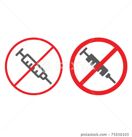 No drugs line and glyph icon, prohibited and forbidden, no syringe sign, vector graphics, a linear pattern on a white background. No drugs line and glyph icon, prohibited and forbidden, no syringe sign, vector graphics, a linear pattern on a white background. 75838103