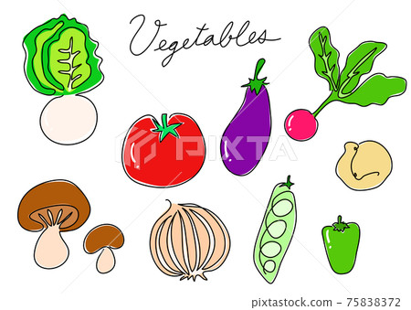 One-stroke writing vegetables 01 (color) tomatoes, turnips, shiitake mushrooms, etc. One-stroke writing vegetables 01 (color) tomatoes, turnips, shiitake mushrooms, etc. 75838372