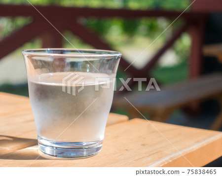 Cold glass of water placed on the terrace / Concept image of heat stroke countermeasures 75838465
