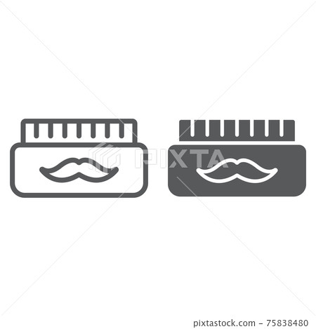 Barber gel line and glyph icon, container and barber, mustache gel sign, vector graphics, a linear pattern on a white background. 75838480