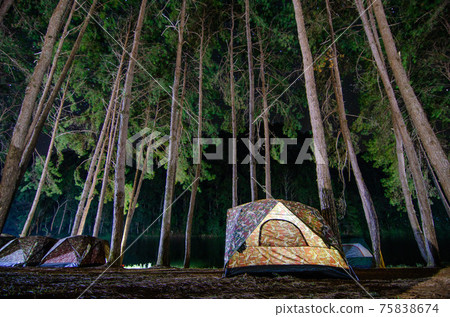Dancing camping in Pang Ung forest, Mae Hong Son province, Thailand Dancing camping in Pang Ung forest, Mae Hong Son province, Thailand 75838674