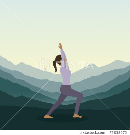 girl makes yoga on green mountain landscape 75838973