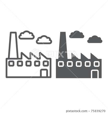 Factory line and glyph icon, environment and production, plant sign, vector graphics, a linear pattern on a white background. Factory line and glyph icon, environment and production, plant sign, vector graphics, a linear pattern on a white background. 75839270
