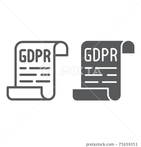 GDPR policy line and glyph icon, privacy and protect, gdpr document sign, vector graphics, a linear pattern on a white background. 75839351