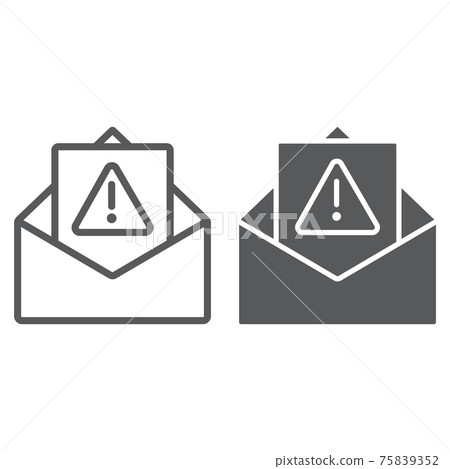 Spam warning line and glyph icon, letter and email, alert mail sign, vector graphics, a linear pattern on a white background. 75839352