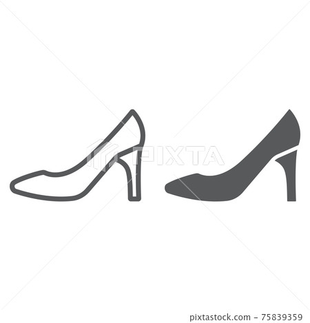 Women shoes line and glyph icon, female and footwear, high heel sign, vector graphics, a linear pattern on a white background. Women shoes line and glyph icon, female and footwear, high heel sign, vector graphics, a linear pattern on a white background. 75839359