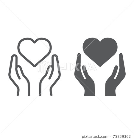 Heart in hands line and glyph icon, love and care, arms with heart sign, vector graphics, a linear pattern on a white background. 75839362