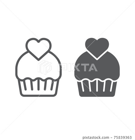 Cupcake line and glyph icon, cake and sweet, muffin sign, vector graphics, a linear pattern on a white background. Cupcake line and glyph icon, cake and sweet, muffin sign, vector graphics, a linear pattern on a white background. 75839363