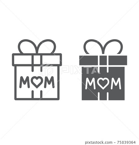 Gift for mom line and glyph icon, present and holiday, mom gift box sign, vector graphics, a linear pattern on a white background. Gift for mom line and glyph icon, present and holiday, mom gift box sign, vector graphics, a linear pattern on a white background. 75839364