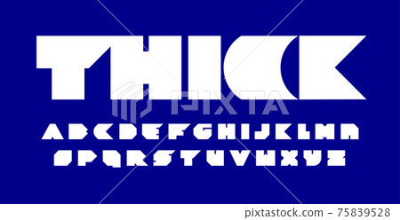 Thick font with sharp edges and zero white space. Ultra bold angular alphabet. Geometric heavy letters for high impact heading and logo. Blocky typography, vector typographic set design 75839528