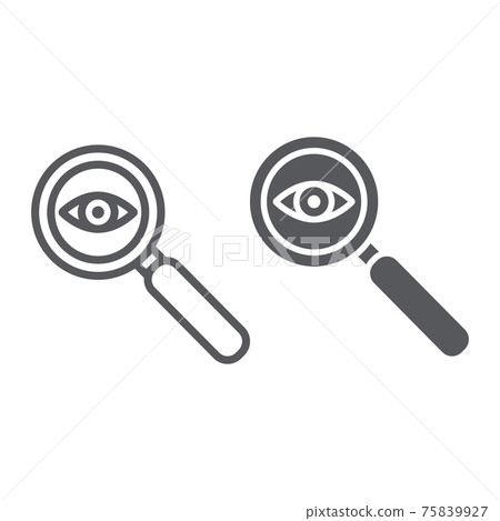 Observation line and glyph icon, surveillance and lens, eye and magnifier sign, vector graphics, a linear pattern on a white background. Observation line and glyph icon, surveillance and lens, eye and magnifier sign, vector graphics, a linear pattern on a white background. 75839927