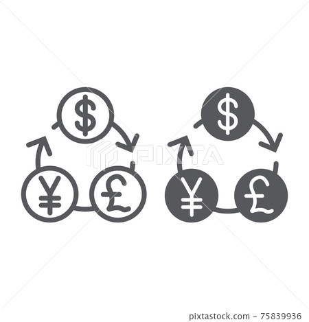 Currency exchange line and glyph icon, financial and bank, money sign, vector graphics, a linear pattern on a white background. 75839936