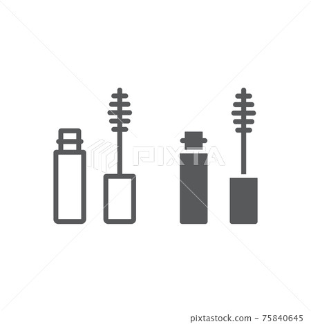 Mascara brush line and glyph icon, eyelash and cosmetic, eye makeup sign, vector graphics, a linear pattern on a white background. 75840645