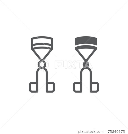 Eyelash curler line and glyph icon, accessory and beauty, pliers sign, vector graphics, a linear pattern on a white background. 75840675
