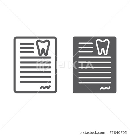 Dental document line and glyph icon, dentist and paper, dental card sign, vector graphics, a linear pattern on a white background. Dental document line and glyph icon, dentist and paper, dental card sign, vector graphics, a linear pattern on a white background. 75840705