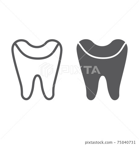 Tooth enamel line and glyph icon, dental and... - Stock Illustration ...