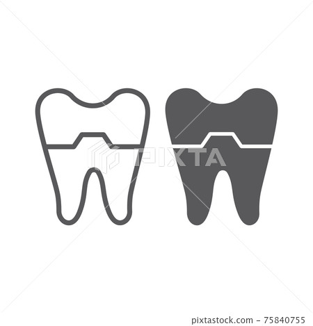 Damaged tooth line and glyph icon, dentist and dental, cracked tooth sign, vector graphics, a linear pattern on a white background. 75840755