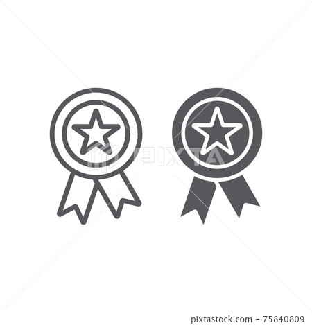 Reward line and glyph icon, badge and medal, award sign, vector graphics, a linear pattern on a white background. Reward line and glyph icon, badge and medal, award sign, vector graphics, a linear pattern on a white background. 75840809