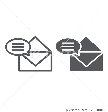 Correspondence line and glyph icon, email and mail, envelope sign, vector graphics, a linear pattern on a white background. 75840812