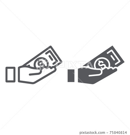 Bribe line and glyph icon, arm and money, dollar in hand sign, vector graphics, a linear pattern on a white background. Bribe line and glyph icon, arm and money, dollar in hand sign, vector graphics, a linear pattern on a white background. 75840814