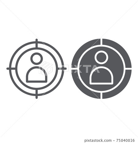 At gunpoint line and glyph icon, aim and target, goal man sign, vector graphics, a linear pattern on a white background. At gunpoint line and glyph icon, aim and target, goal man sign, vector graphics, a linear pattern on a white background. 75840816