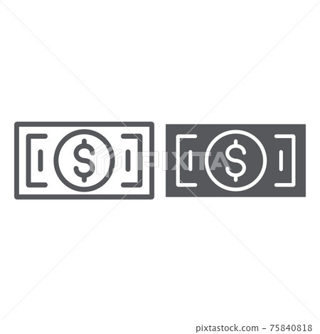 Banknote line and glyph icon, cash and money, dollar sign, vector graphics, a linear pattern on a white background. 75840818
