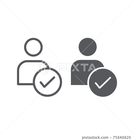 Approved candidate line and glyph icon, recruitment and job, employee checked sign, vector graphics, a linear pattern on a white background. Approved candidate line and glyph icon, recruitment and job, employee checked sign, vector graphics, a linear pattern on a white background. 75840820