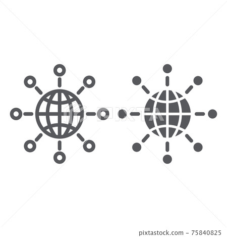 International communication line and glyph icon, world and connect, global connection sign, vector graphics, a linear pattern on a white background. 75840825