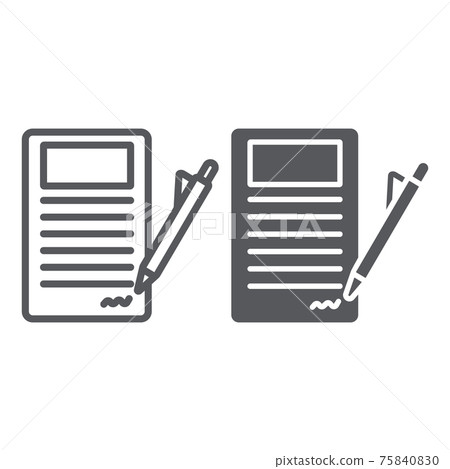Signing contract line and glyph icon, paper and agreement, document sign, vector graphics, a linear pattern on a white background. Signing contract line and glyph icon, paper and agreement, document sign, vector graphics, a linear pattern on a white background. 75840830