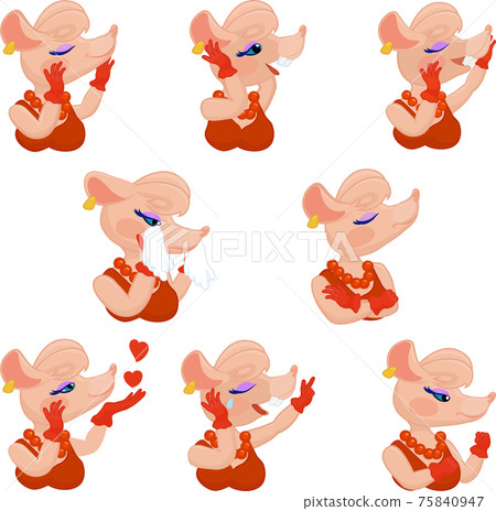 Pink glamor rat lady or mouse set of smiles different emotions Pink glamor rat lady or mouse set of smiles different emotions 75840947