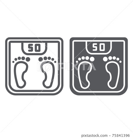 Body weight line and glyph icon, measurement and kilogram, scale sign, vector graphics, a linear pattern on a white background. 75841396