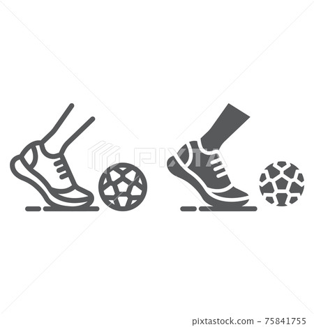 Kickball line and glyph icon, football and play, foot with ball sign, vector graphics, a linear pattern on a white background. Kickball line and glyph icon, football and play, foot with ball sign, vector graphics, a linear pattern on a white background. 75841755