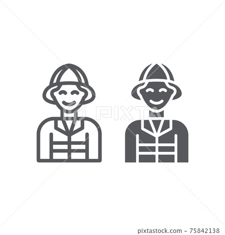 Firefighter line and glyph icon, fire and person, fireman sign, vector graphics, a linear pattern on a white background. 75842138