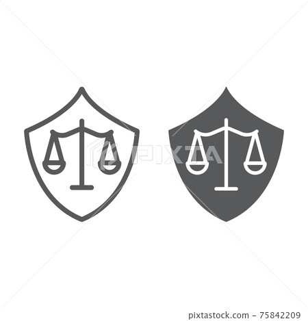 Defense line and glyph icon, law and justice, shield sign, vector graphics, a linear pattern on a white background. Defense line and glyph icon, law and justice, shield sign, vector graphics, a linear pattern on a white background. 75842209