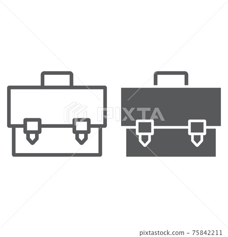 Briefcase line and glyph icon, bag and suitcase, case sign, vector graphics, a linear pattern on a white background. Briefcase line and glyph icon, bag and suitcase, case sign, vector graphics, a linear pattern on a white background. 75842211