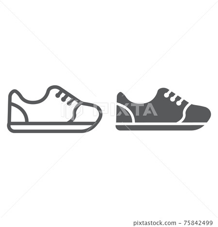 Sneakers line and glyph icon, footwear and fashion, sport shoes sign, vector graphics, a linear pattern on a white background. Sneakers line and glyph icon, footwear and fashion, sport shoes sign, vector graphics, a linear pattern on a white background. 75842499