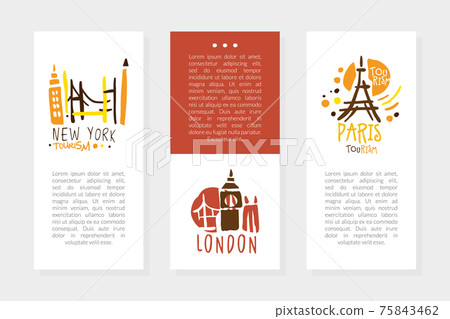 New York, London, Paris Tourist Brochure Template, Promo Flyer, Booklet, Leaflet Layout Vector Illustration New York, London, Paris Tourist Brochure Template, Promo Flyer, Booklet, Leaflet Layout Vector Illustration 75843462