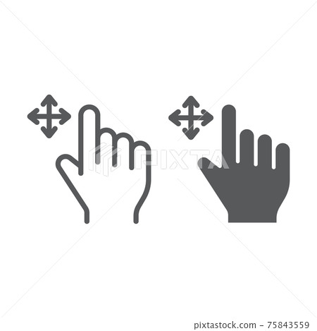 Free drag line and glyph icon, gesture and hand, swipe sign, vector graphics, a linear pattern on a white background. Free drag line and glyph icon, gesture and hand, swipe sign, vector graphics, a linear pattern on a white background. 75843559