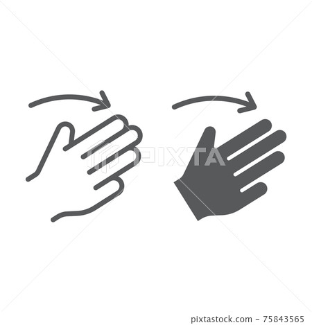 Three fingers flick right line and glyph icon, gesture and hand, click sign, vector graphics, a linear pattern on a white background. Three fingers flick right line and glyph icon, gesture and hand, click sign, vector graphics, a linear pattern on a white background. 75843565