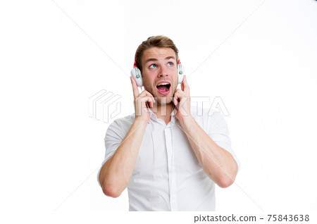 Pleasant melody. Man listening favourite song Pleasant melody. Man listening favourite song 75843638