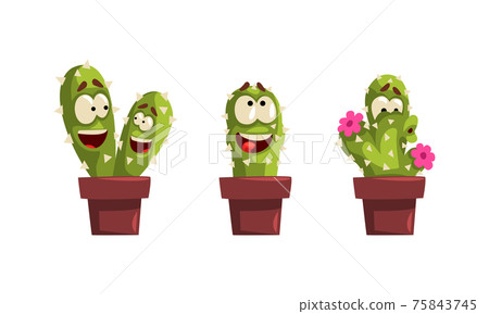 Green Potted Cactus with Different Emotions Set, Funny Emojis Plant Characters Cartoon Vector Illustration Green Potted Cactus with Different Emotions Set, Funny Emojis Plant Characters Cartoon Vector Illustration 75843745