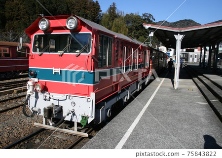 A trolley train that stops at Senzu Station on the Oigawa Railway A trolley train that stops at Senzu Station on the Oigawa Railway 75843822