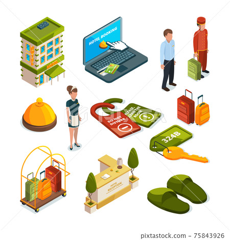 Hotel services. Isometric illustrations 75843926